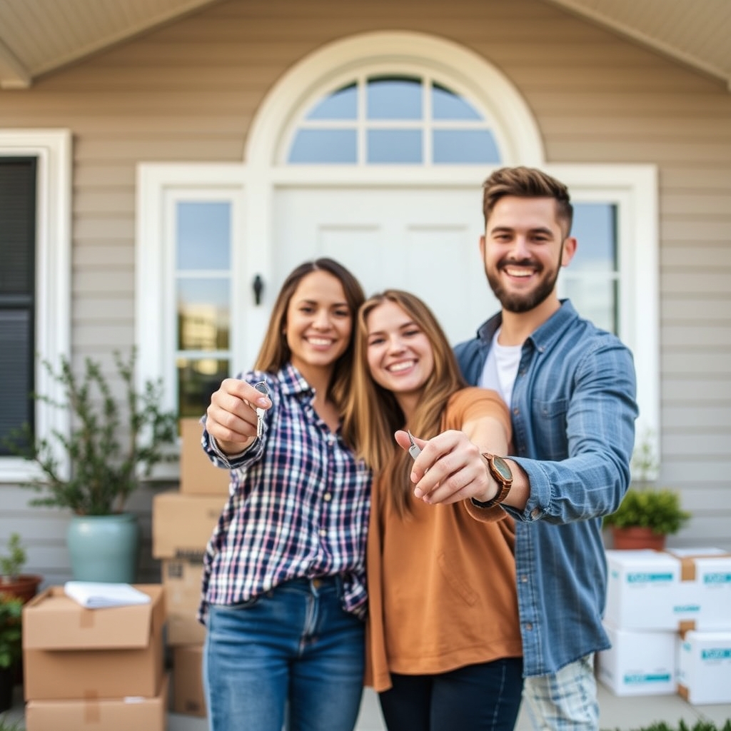 Couple with house keys